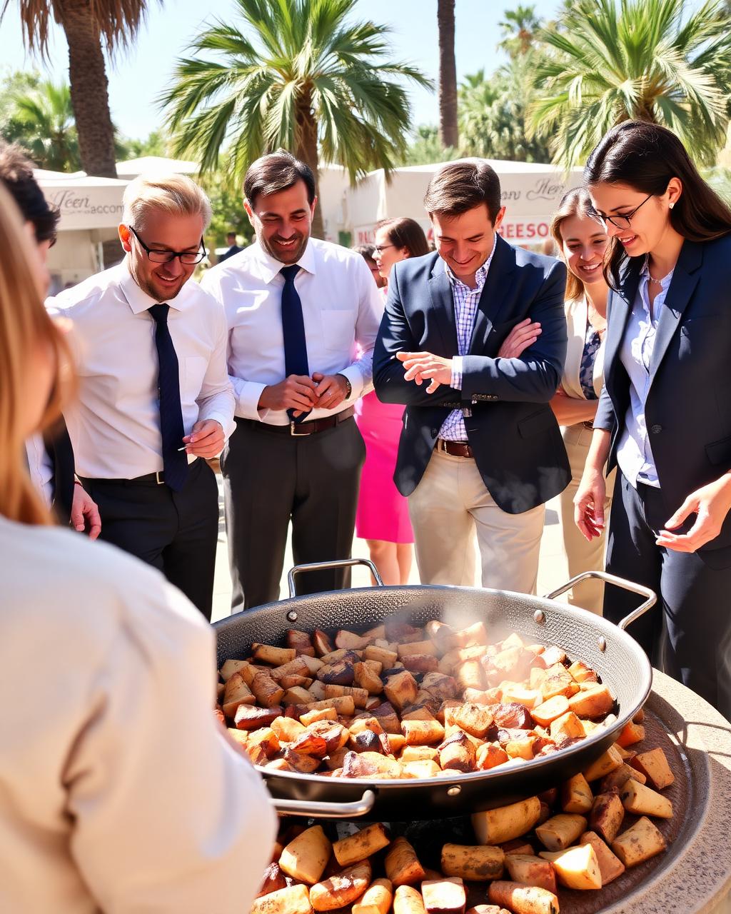 Corporate event around a paella pan