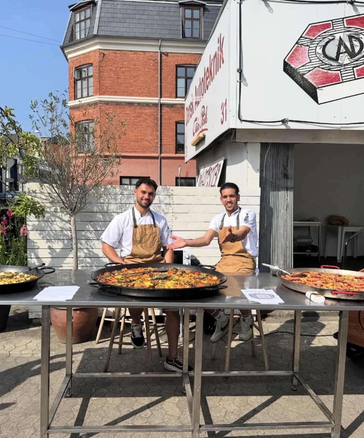 Valencian paella on a terracotta table